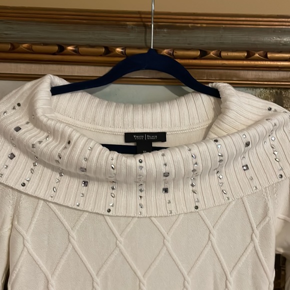 WHBM White Cowl Neck Sweater w/ Embellished Neck - Picture 3 of 9